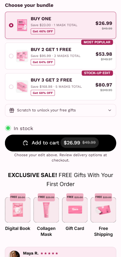 QORA bundle selector and included gifts