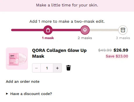 QORA cart progress, quantity, order notes and discount field