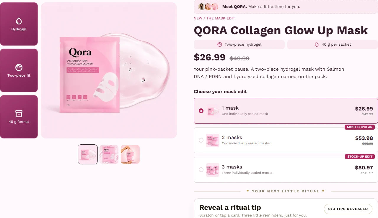 QORA product page and product gallery