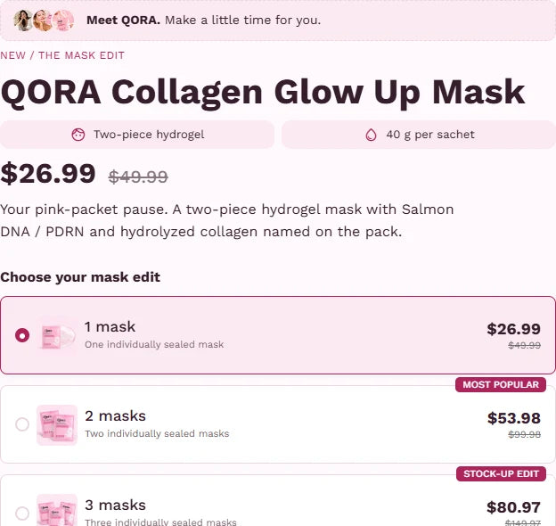 QORA product details and mask bundle selector